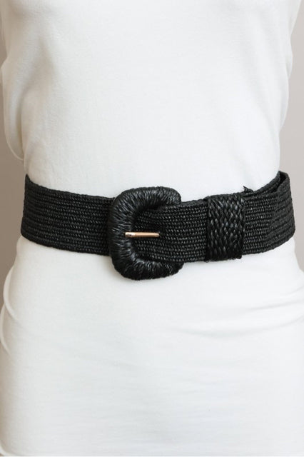 Straw Weave Stretch Belt - Black