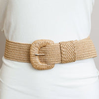 Straw Weave Stretch Belt - Tan